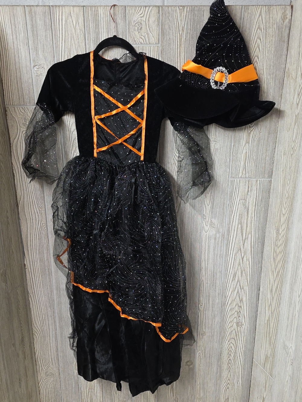 Dress Up American Black and Orange Witch Costume Kids Size Large 12-14